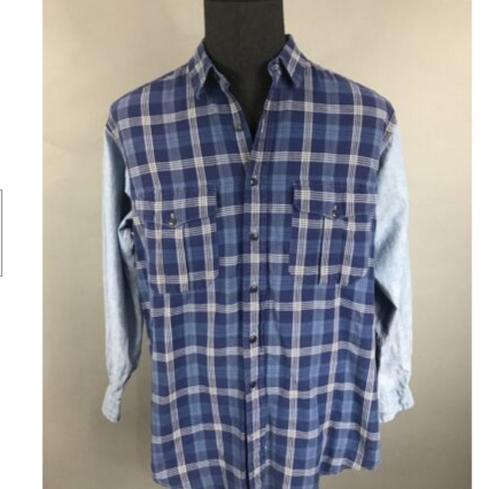 Polo Ralph Lauren Indigo Plaid chambray shirt VTG M